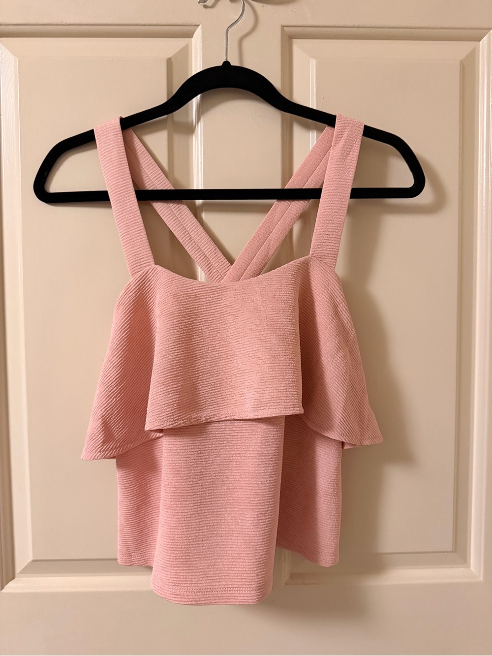 Madewell Blush Pink Ruffle Layered Crop Tank